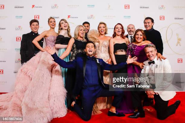 Cast of Neighbours attends the 62nd TV Week Logie Awards at the Gold Coast Convention and Exhibition Centre on June 19, 2022 in Gold Coast, Australia.