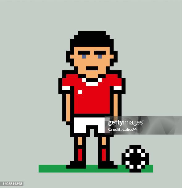 pixel art fußballer - blue eyes stock-grafiken, -clipart, -cartoons und -symbole