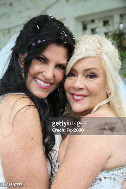Samantha Fox and Linda Birgitte Olsen marry at King's Oak Hotel, Loughton, on June 18, 2022 in London, England. Diamond wedding rings by Rankins,...