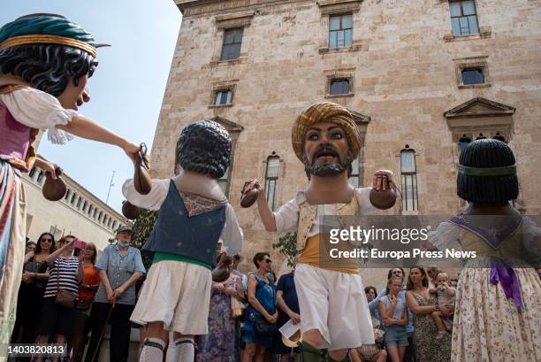 Parade of big-heads during the celebration of Corpus Christi in the center of Valencia, on 19 June, 2022 in Valencia, Valencian Community, Spain....