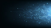 Circuit board blue technology background.