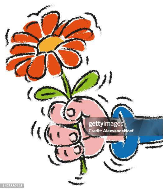 stockillustraties, clipart, cartoons en iconen met vector comic hand holding a single flower - single flower