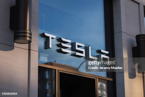 The exterior of a Tesla store photographed on June 14, 2022 in Berlin, Germany.