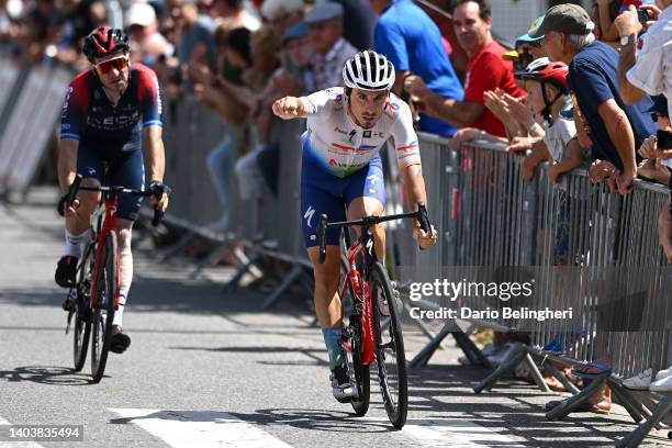 Niccolo Bonifazio of Italy and Team Total Energies celebrates winning during the 46th La Route d'Occitanie - La Depeche du Midi 2022 - Stage 4 a...