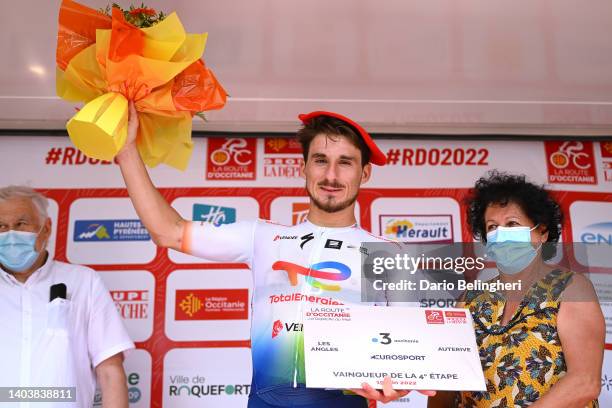 Niccolo Bonifazio of Italy and Team Total Energies celebrates at podium as stage winner during the 46th La Route d'Occitanie - La Depeche du Midi...
