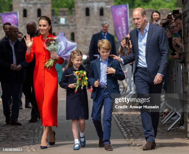 Catherine, Duchess of Cambridge, Princess Charlotte of Cambridge, Prince George of Cambridge and Prince William, Duke of Cambridge visit Cardiff...