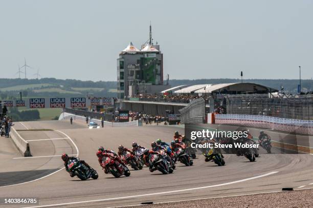 MotoGP race start during the race of the MotoGP Liqui Moly Motorrad Grand Prix Deutschland at Sachsenring Circuit on June 19, 2022 in...