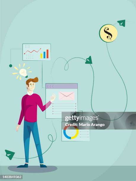 businessman analyzes page data - website loading stock illustrations