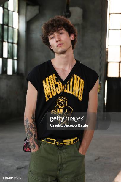 Diego Lazza is seen on the front row at the Moschino fashion show during the Milan Fashion Week S/S 2023 on June 19, 2022 in Milan, Italy.