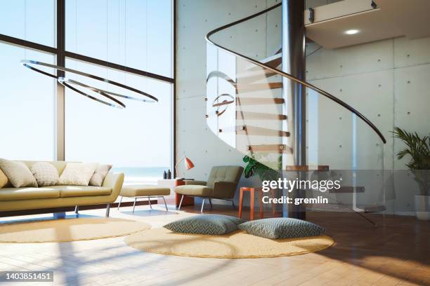 modern luxurious holiday villa living room near beach - general images of property stock pictures, royalty-free photos & images