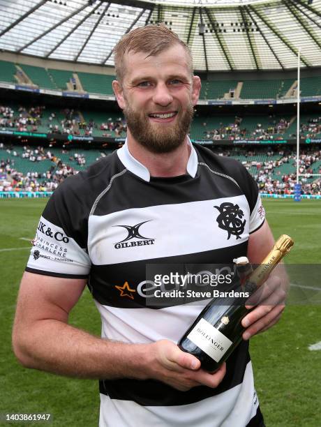 George Kruis of Barbarians is awarded man of the match during the International match between England and Barbarians at Twickenham Stadium on June...