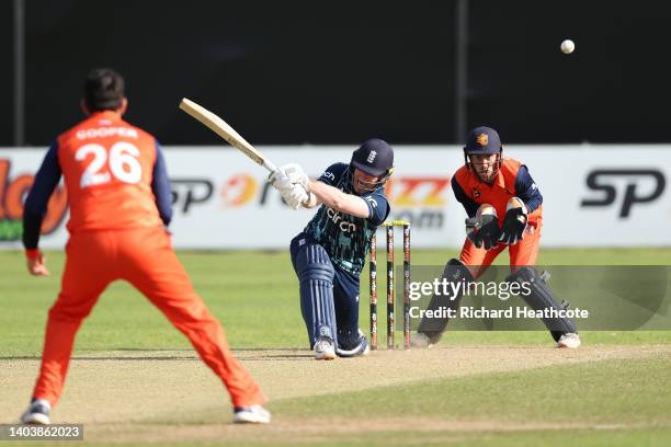 Eoin Morgan of England gets caught out off the bowling of Tom Cooper during the 2nd One Day International between Netherlands and England at VRA...