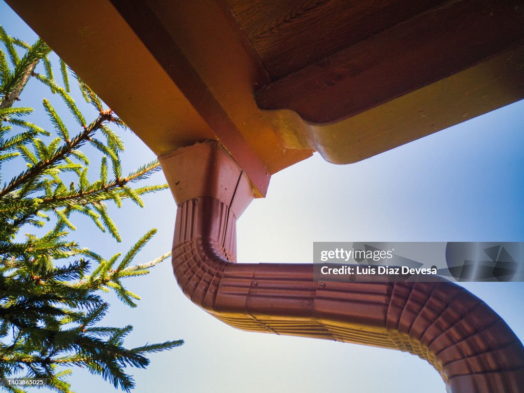 Rain gutters on house