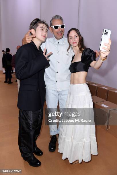 Jaehyun, Jeff Goldblum and Emilie Goldblum attend Prada Spring/Summer 2023 Menswear Fashion Show on June 19, 2022 in Milan, Italy.