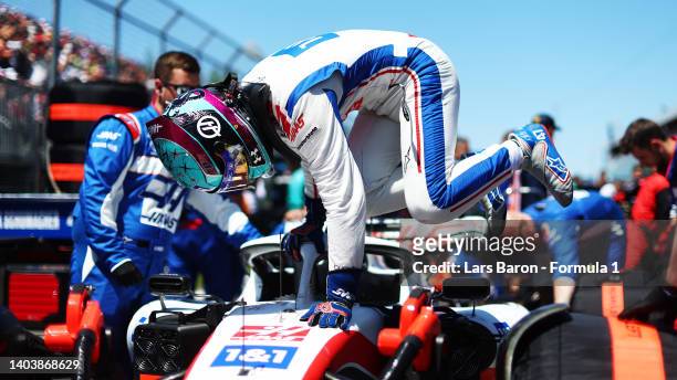 Mick Schumacher of Germany and Haas F1 prepares to drive on the grid during the F1 Grand Prix of Canada at Circuit Gilles Villeneuve on June 19, 2022...