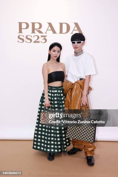 Michi and Yoshiaki attend Prada Spring/Summer 2023 Menswear Fashion Show on June 19, 2022 in Milan, Italy.