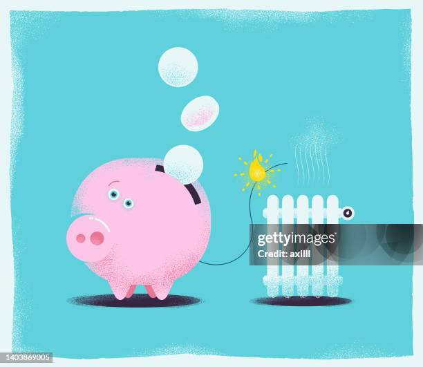 piggy bank heating costs - energy bill stock illustrations