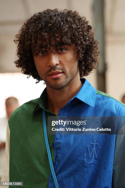 Dominic Calvert-Lewin is seen on the front row at the JW Anderson fashion show during the Milan Fashion Week S/S 2023 on June 19, 2022 in Milan,...