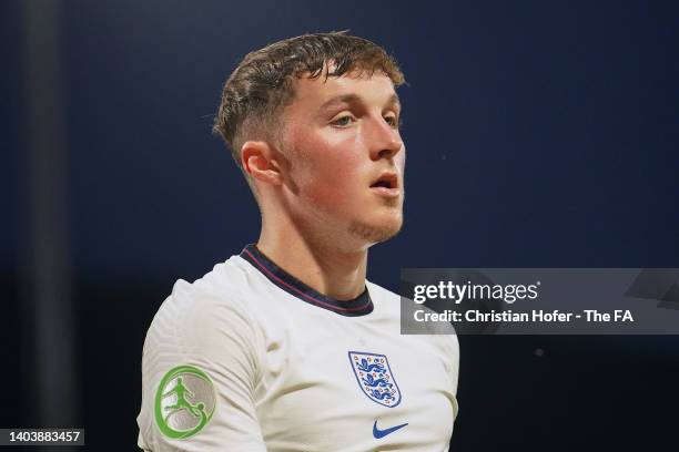 Alfie Devine of England looks on during the UEFA European Under-19 Championship 2022 Group B match between England MU19 and Austria on June 19, 2022...