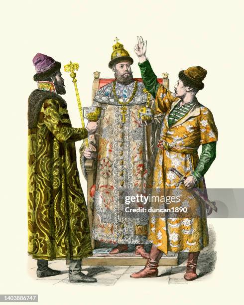 illustrations, cliparts, dessins animés et icônes de costumes traditionnels russes, tsar et boyards des 16ème et 17ème siècles, russie, histoire de la mode - traditional russian costume