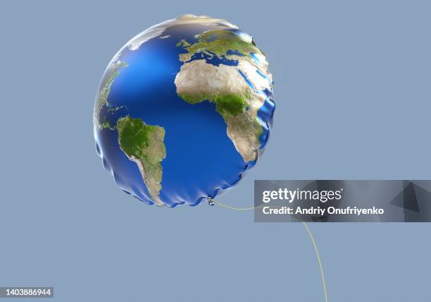 flying air balloon earth globe - money challenge stock pictures, royalty-free photos & images