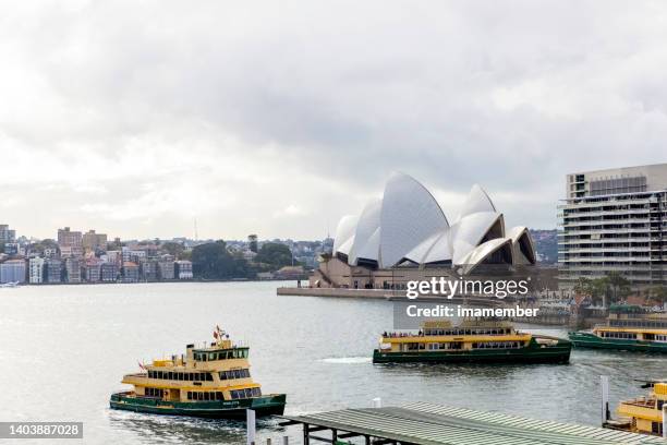 circular quay with opera house, background with copy space - circular quay stock pictures, royalty-free photos & images