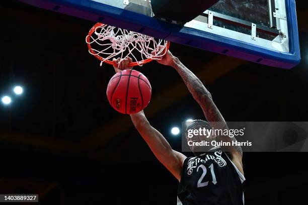 Isaiah Austin of the Enemies dunks against the Aliens during Week One at Credit Union 1 Arena on June 19, 2022 in Chicago, Illinois.