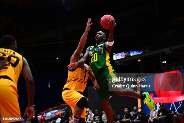 Jodie Meeks of the Ball Hogs shoots against KJ McDaniels of the Killer 3's during Week One at Credit Union 1 Arena on June 19, 2022 in Chicago,...