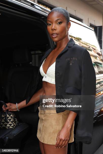 Gabrielle Union is seen ahead of a show during Milan Fashion Week S/S 2023 on June 19, 2022 in Milan, Italy.