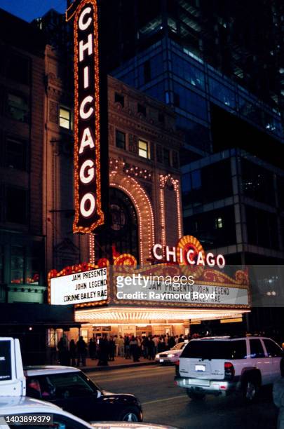 Singer Corinne Bailey Rae is featured on the marquee at the Chicago Theatre in Chicago, Illinois in April 2007.