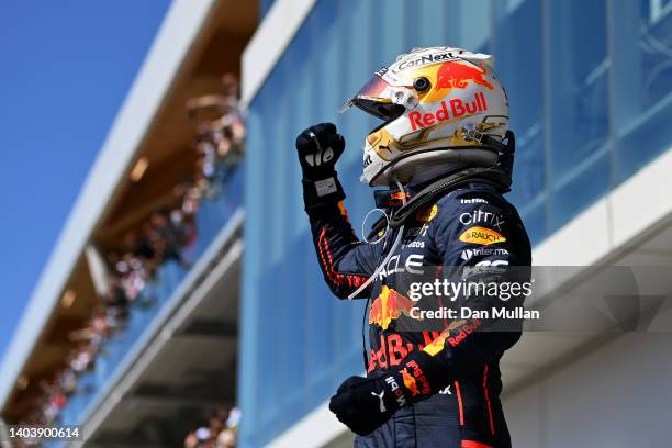 Race winner Max Verstappen of the Netherlands and Oracle Red Bull Racing celebrates in parc ferme during the F1 Grand Prix of Canada at Circuit...