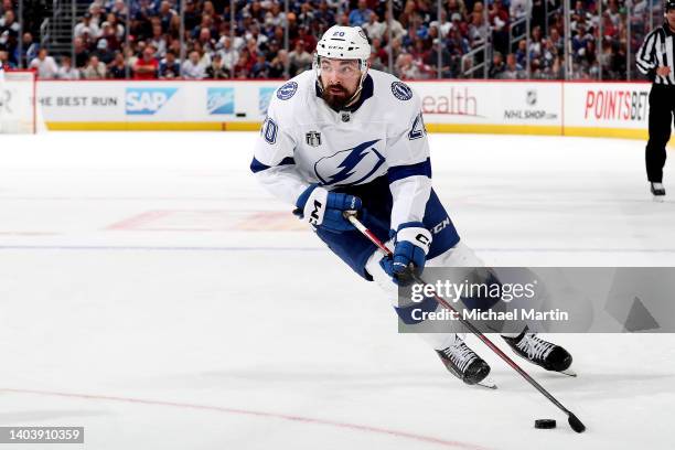 Nicholas Paul of the Tampa Bay Lightning skates against the Colorado Avalanche in Game Two of the 2022 Stanley Cup Final at Ball Arena on June 18,...