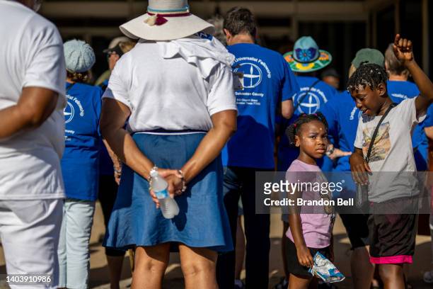 Children participate in a rally at the Galveston County Courthouse on June 19, 2022 in Galveston, Texas. Galveston island is the birthplace of...
