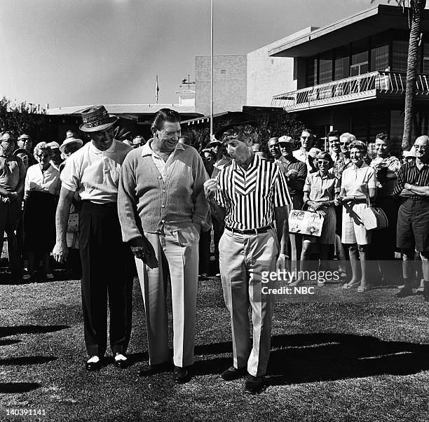 Air Date -- Pictured: Host/pro-golfer, Sam Snead, announcer, Harry Von Zell, and comedian, Harpo Marx -- Photo by: Herb Ball/NBCU Photo Bank