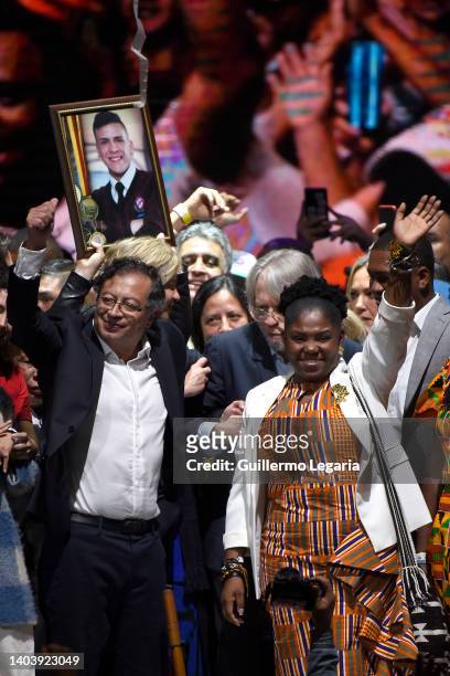 Newly elected President of Colombia Gustavo Petro and Vice-President Francia Marquez of Pacto Historico coalition celebrate after winning the...