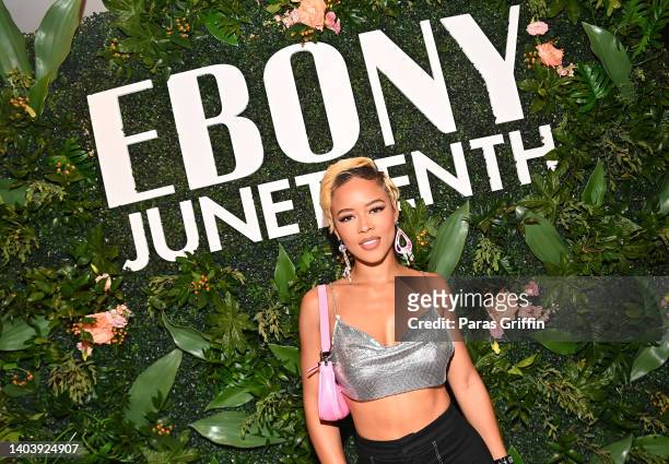 Actress/singer Serayah McNeill attends Ebony Juneteenth Celebration at The Gathering Spot on June 19, 2022 in Atlanta, Georgia.