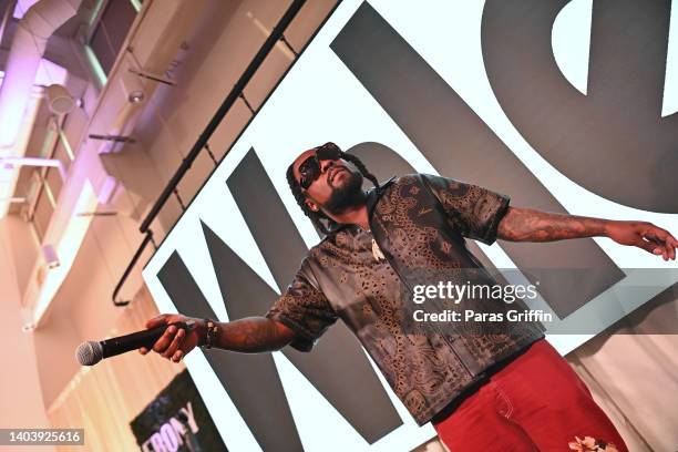Rapper Wale performs onstage during the Ebony Juneteenth Celebration at The Gathering Spot on June 19, 2022 in Atlanta, Georgia.