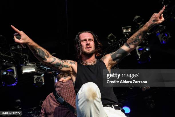 Singer Lawrence Taylor of While She Sleeps performs on stage during the Hellfest Open Air Festival on June 19, 2022 in Clisson, France.