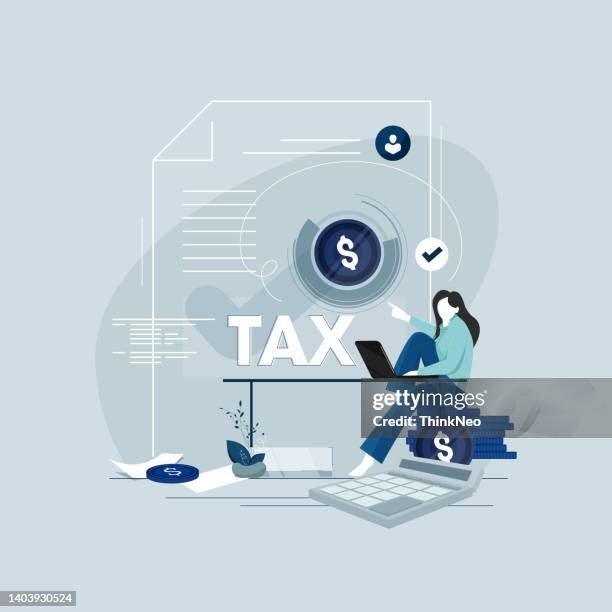 businesswoman pays tax via an online platform concept - tax avoidance stock illustrations