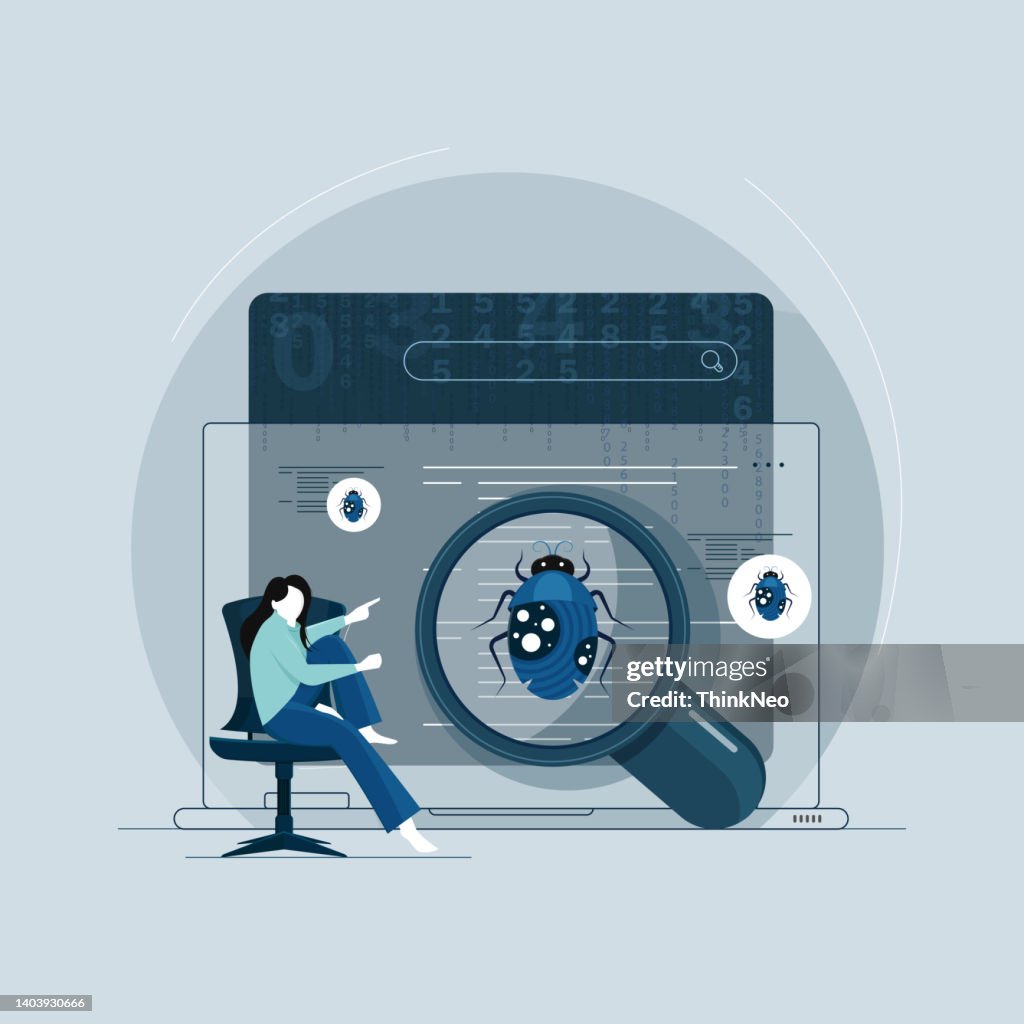 Poor Programmer Programmer With Magnifier Looking For Defect In Programmed High-Res ...