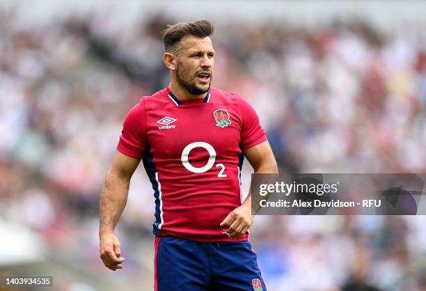 Danny Care of England looks on during the International match between England and Barbarians at Twickenham Stadium on June 19, 2022 in London,...