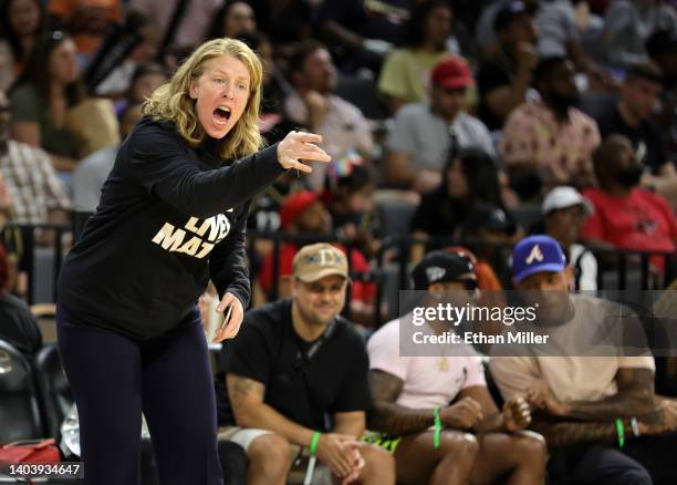 Associate head coach Katie Smith of the Minnesota Lynx yells to players during a game against the Las Vegas Aces at Michelob ULTRA Arena on June 19,...