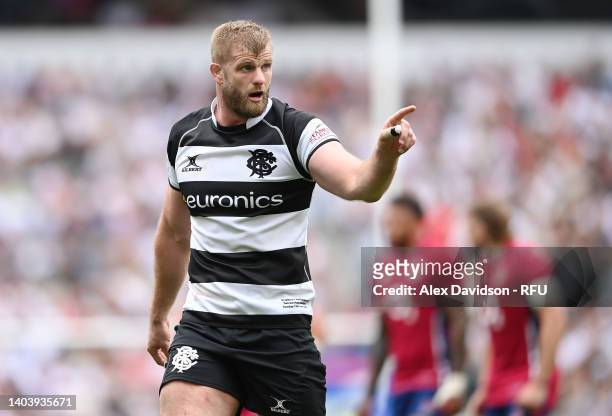 George Kruis of Barbarians looks on during the International match between England and Barbarians at Twickenham Stadium on June 19, 2022 in London,...
