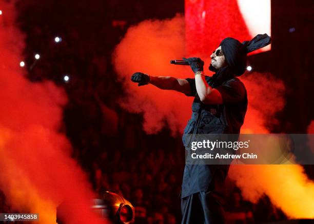 Diljit Dosanjh performs on stage during the Born To Shine World Tour at Rogers Arena on June 19, 2022 in Vancouver, British Columbia, Canada.