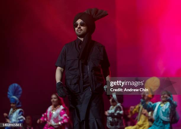 Diljit Dosanjh performs on stage during the Born To Shine World Tour at Rogers Arena on June 19, 2022 in Vancouver, British Columbia, Canada.