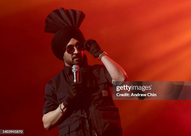 Diljit Dosanjh performs on stage during the Born To Shine World Tour at Rogers Arena on June 19, 2022 in Vancouver, British Columbia, Canada.