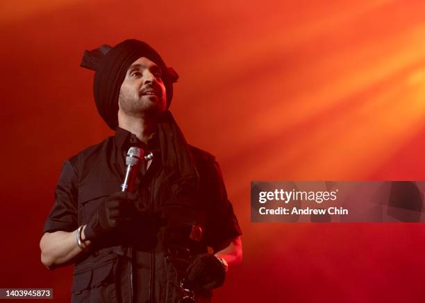 Diljit Dosanjh performs on stage during the Born To Shine World Tour at Rogers Arena on June 19, 2022 in Vancouver, British Columbia, Canada.