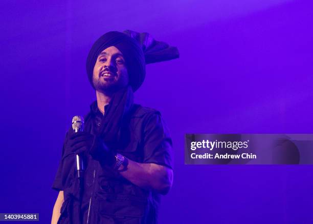 Diljit Dosanjh performs on stage during the Born To Shine World Tour at Rogers Arena on June 19, 2022 in Vancouver, British Columbia, Canada.