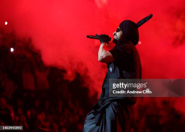Diljit Dosanjh performs on stage during the Born To Shine World Tour at Rogers Arena on June 19, 2022 in Vancouver, British Columbia, Canada.