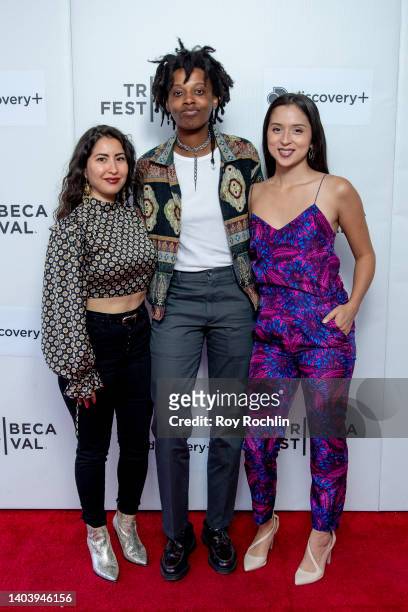 Steph Zenee, Le'andra Leseur and April Maxey attend LGTBQIA Shorts: See Me, Feel Me during the 2022 Tribeca Festival at Village East Cinema on June...